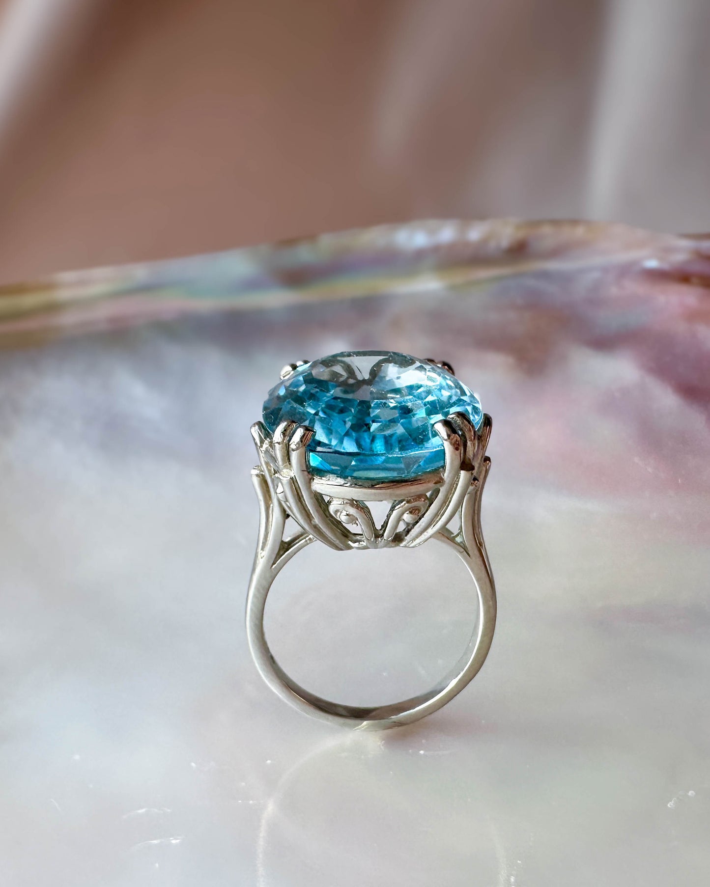 Blue Topaz & 14k White Gold Cocktail Ring