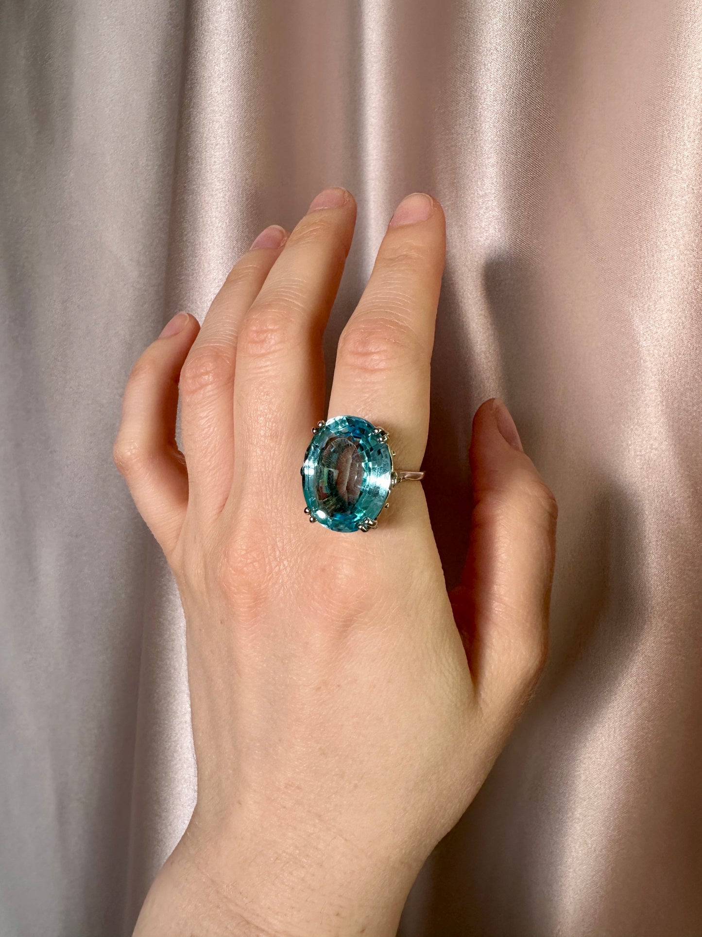 Blue Topaz & 14k White Gold Cocktail Ring