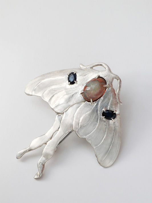 Sapphire & Opal Moth Brooch