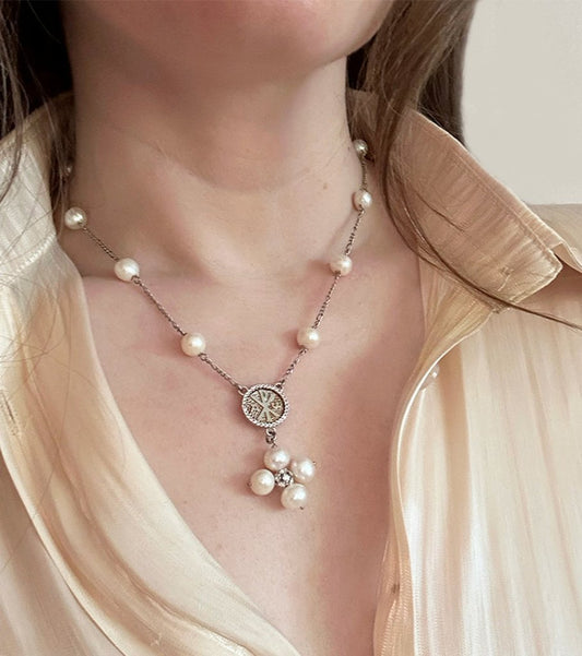 Fresh Water Pearl & Sterling Silver Mother Mary Necklace